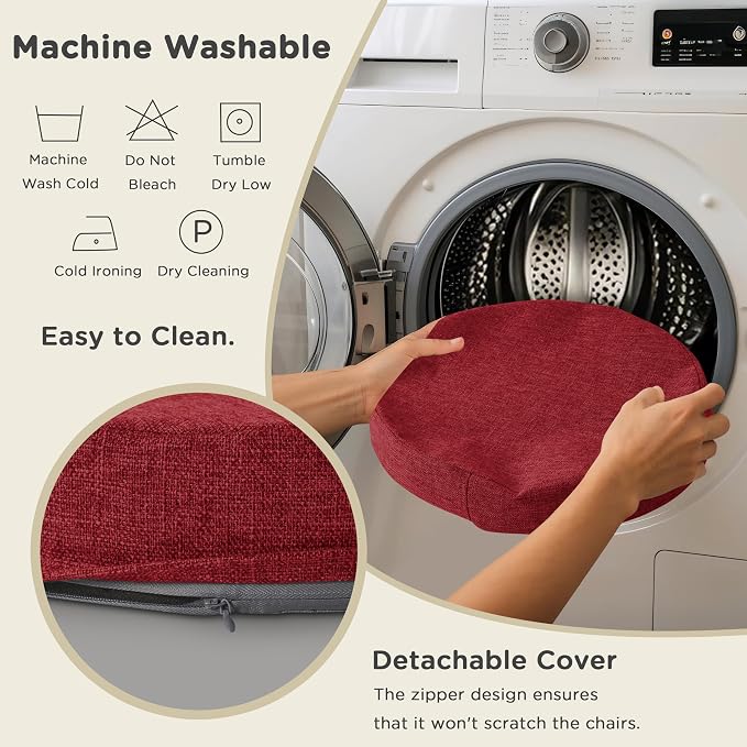 AddGrace 2.5" Thick Non Slip Round Chair Pad 1 Pack, 16", Red | Machine-Washable Cover, Non-Slip, for Kitchen, Dining Room, Office, Floor, Bistro Cafe, for 16" Ottoman, 16" Round Stool