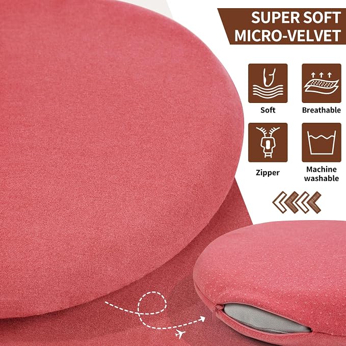 BUYUE Memory Foam Seat Cushion, Dia 15" Soft Velvet Round Stool Cushion Anti-Slip Chair Pads, M, Rose Pink