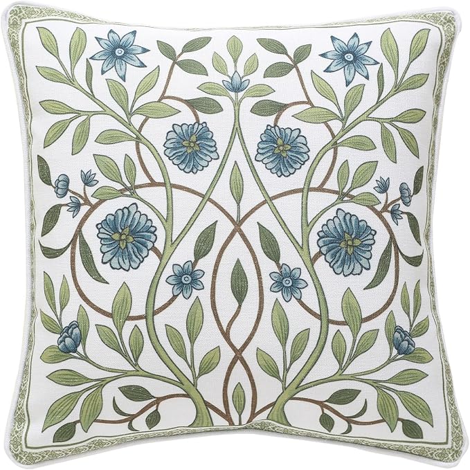 ISAENNE Designer Vintage Linen Throw Pillow Cover,18"x18"-Mosella A | French Elegant Square Decor Pillow Cover,Concealed Zipper Design,Floral Pattern,Sofa,Bedroom,Living Room,Lounge Chairs