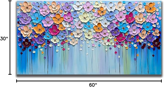 Yika Art 3D Paintings, Modern Abstract Oil Painting Hand Painted On Canvas Abstract Artwork Picture Wall Decoration for living room - Gorgeous Flowers Wall Art-30X60 Inch