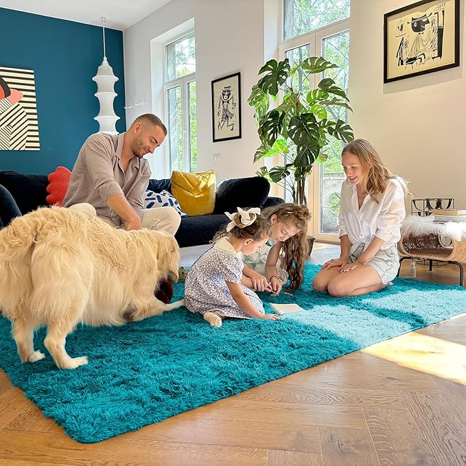 OLANLY 2x6 Machine Washable Runner Rugs for Hallway, Soft Fluffy Shaggy Bedside Rugs for Bedroom, Living Room, Indoor Floor Carpet for Kids Girls and Boys, Nursery Rooms, Home Decor Aesthetic, Teal