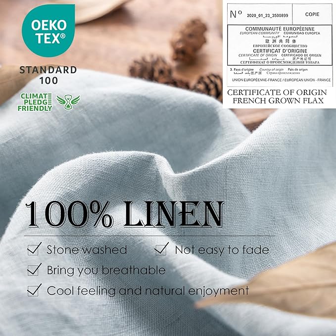 Simple&Opulence 100% Washed Linen Duvet Cover Set 5pcs(1 Duvet Cover& 2 Shams& 2 Pillowcases) Basic Style Natural French Flax Soft Breathable Farmhouse Bedding (King, Dusty Blue)