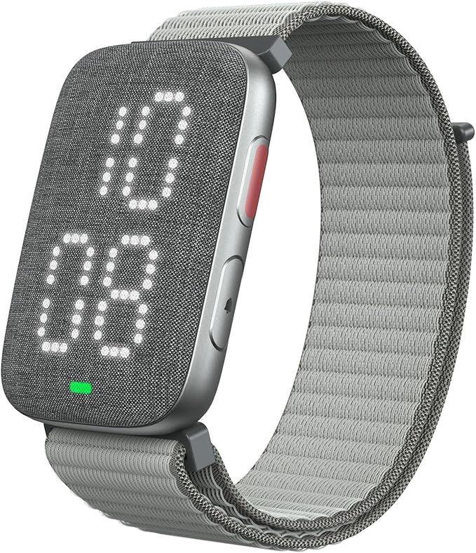 REACHER Vibrating Alarm Clock Watch for Heavy Sleepers, Hearing Impaired—Strong Wake-Up Wristband, Battery Powered, Silent Alarm for Shared Bedrooms & Dorms, Zinc Case with Comfort Weave Loop