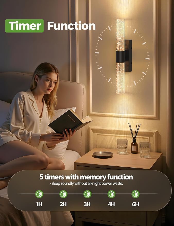 JOFIOS Battery Operated Wall Sconce Set of 2,3CCT Dimmable,10400mAh,Black Modern Rechargeable Wall Sconce with Remote,Wireless Wall Lights for Bedroom,Living Room,Hallway(15.3 inch)