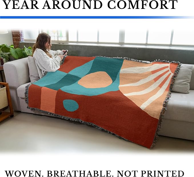 Pure Country Weavers Mod Shapes Orange Blanket - Mid Century Modern - Gift Tapestry Throw Woven from Cotton - Made in The USA (72x54)