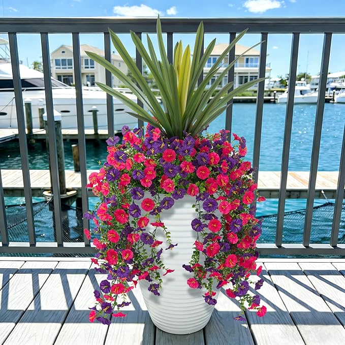 3 Bundles Fake Artificial Morning Glory Flowers for Outdoors, 1 Bundles Faux Greenery Plants UV Resistant Weatherproof for Indoor Outdoor Garden Patio Window Box Home Decor