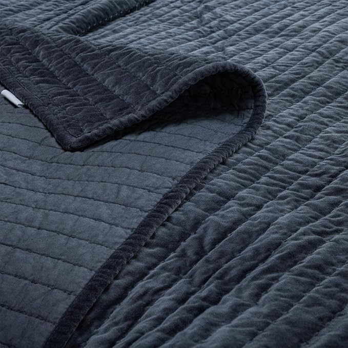 Elegant Life Home Reversible Royal Cotton Velvet Pic-Stitch Bedding Quilt - Queen Quilt - 88" x 92", Dusty Blue