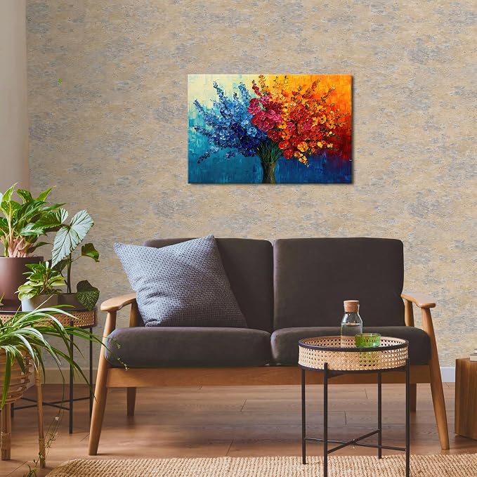 Colorful Floral Canvas Wall Art framed Abstract Flower Picture Aesthetic Botanical Theme Wildflower Wall Decor Daisy Painting for Living Room Bathroom Dining Room Home Decoration Modern Artwork 20x30”