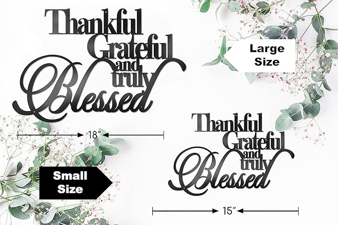 Vivegate Thankful Grateful Blessed Wall Decor – Home Thankful Iron Wall Decor Blessed Wall Signs for Home Decor Entry Way (Medium - 15"X10")