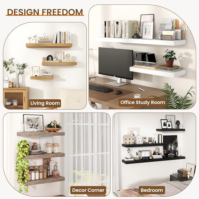 Axeman 55Inch Floating Shelves for Wall, Rustic Wood Shelves for Bedroom, Bathroom, Kitchen, Hanging Wall Mounted Shelf with Invisible Brackets for Books Decor, Set of 1, Walnut