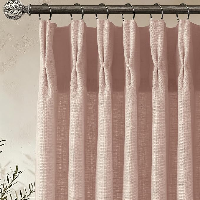 Pinch Pleated Linen Curtains 90 Inch, 2 Panels Premium 400GSM Memory Trained Semi Sheer Light Filtering Window Drapes for Living Room Bedroom Dining,Back Tab & Adjustable Hooks Rings, Muted Terracotta