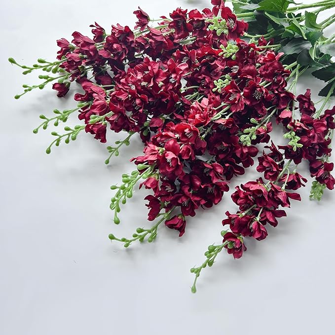 8 pcs Burgundy Delphinium Artificial Flowers, 34.25''Artificial Snapdragon Flowers Tall Fake Flowers Silk Flowers Faux Delphinium Bulk for Tall Vase Home Wedding Garden Table Decor (Burgundy)