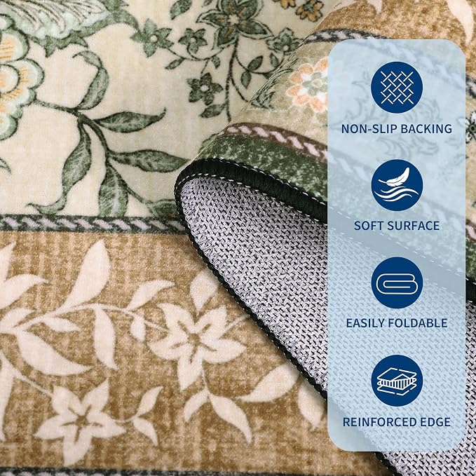 GarveeHome Terracotta Olive Sage Green 2x3 Door Mat Indoor Rugs for Entryway Provence Small Botanical Grove Cottage core Washable Non-Slip Low-Pile Rug for Bedroom Entrance TPE Backing