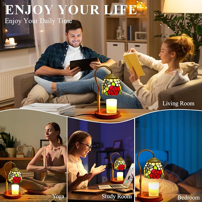 Candle Warmer Lamp with Timer Dimmer, Butterfly Tiffany Style Stained Glass Candle Lamp Warmer, Adjustable Wax Melt Warmer with 2 Bulbs for Small Jar Candles Valentine Birthday Gifts for Women
