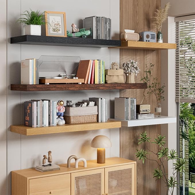 Heimlove 12inch Deep Floating Shelves for Wall, Mounted Shelves 36" W x 12" D x 1.5" H, wall Shelf for Bedroom Living Room Bathroom Kitchen Home Office, Set of 1, White