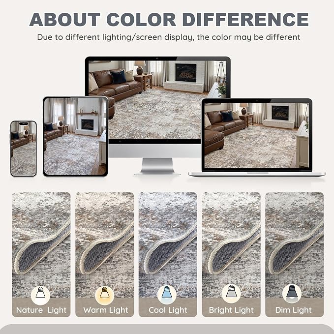 DMOYEST Area Rug Living Room Rugs - 5x7 Abstract Large Soft Indoor Washable Rug Neutral Modern Low Pile Carpet for Bedroom Dining Room Farmhouse Home Office - Brown/Grey/Black