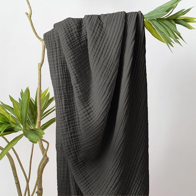 Carriediosa 100% Cotton Muslin Throw Blanket 108" X 90" King Size，4-Layers Summer Gauze Throws for Bed Couch，Soft Lightweight Breathable Linen Blankets Bedspread for Adults All Season，Dark Gery