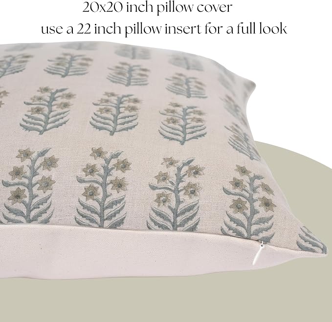 Linen Throw Pillow Covers 20x20 inch Soft Green Spring Decorative Pillow Covers for Living Room, Bedroom