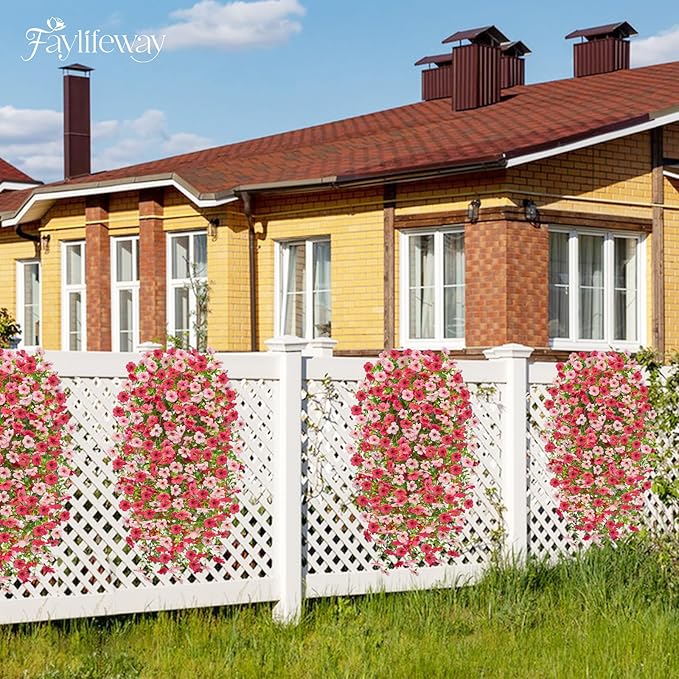 Artificial Hanging Flowers for Outdoors Spring Summer Decoration, 4PCS UV Resistant Silk Fake Hanging Plants for Patio Porch Front Yard Window Garden Indoor Decor(Hot Pink&Light Pink,4PCS)