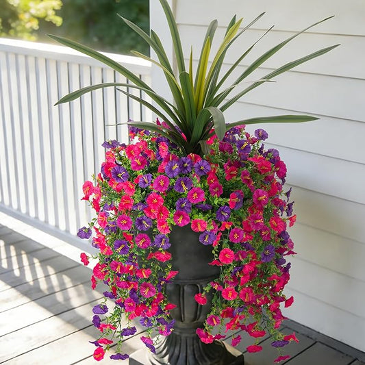 3 Bundles Fake Artificial Morning Glory Flowers for Outdoors, 1 Bundles Faux Greenery Plants UV Resistant Weatherproof for Indoor Outdoor Garden Patio Window Box Home Decor