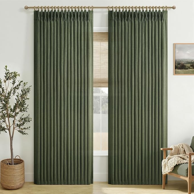 Custom 102 Inch Loden Pinch Pleated Curtains for Office Panels of 2, Memory Shape Natural Linen Semi Sheer Windows Curtain Light Filtering Privacy Protect Decorative Drapes with Hooks Rings W50 xL102