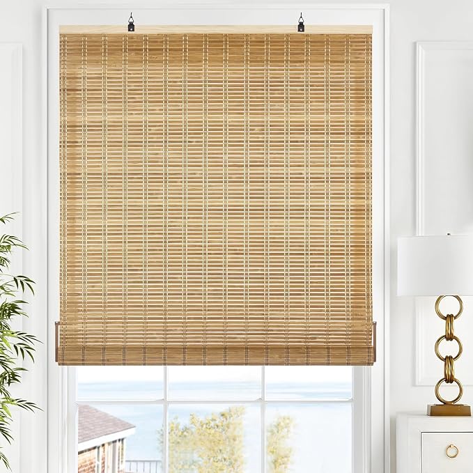 LazBlinds Cordless Bamboo Blinds, Custom Size, Brown206 | Bamboo Roll Up Shades for Windows, Light Filtering Hanging Window Blinds, Bamboo Shades for Patio Indoor/Outdoor Porch