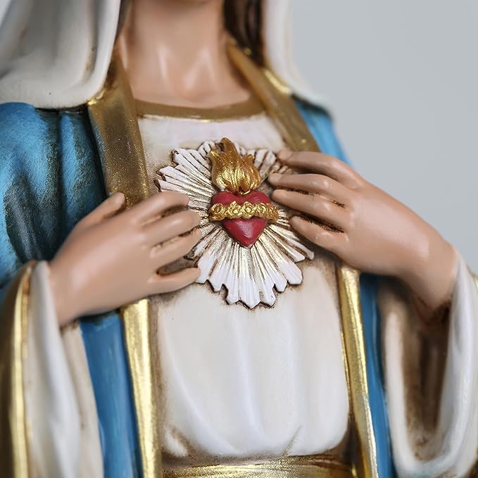 BC Catholic Immaculate Heart of Mary Statue, 10" H Blessed Holy Mother Virgin Mary Figure for Altar, Devout Home Decor, Religious Gifts to Mom, Hand Painted Renaissance Sculpture by Buildclassic