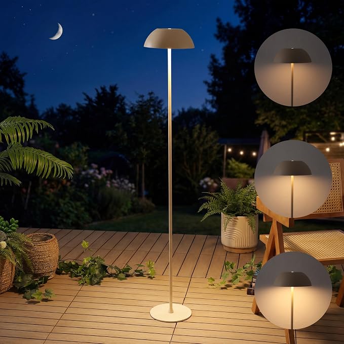 JONATHAN Y Laurel 59" Contemporary Minimalist Mushroom Metal Outdoor Floor Lamp, Almond, Rechargeable Cordless and Dimmable with Integrated LED, Weather Resistant for Patio JYL7165C