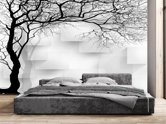 Grey Trees Wallpaper 3D Geometry TV Sofa Background Wall Mural for Bedroom Living Room (Not Peel n' Stick)