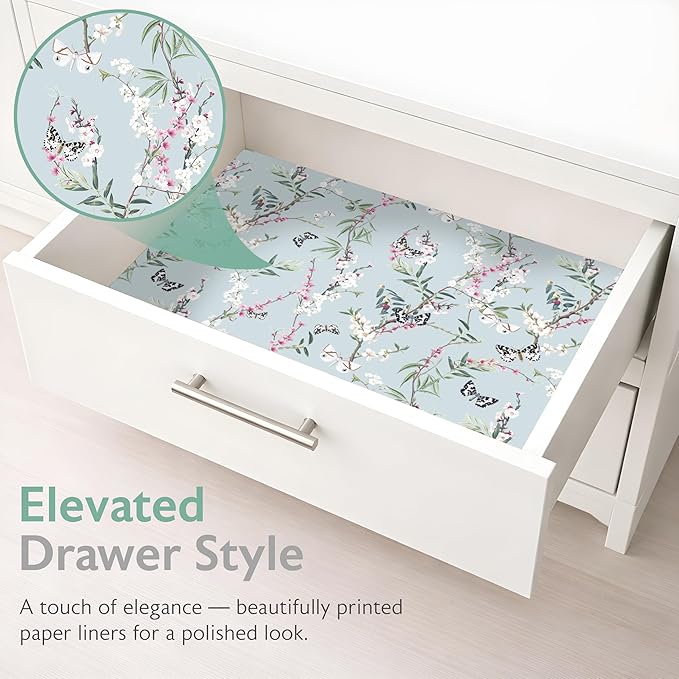 Scented Drawer Liners for Dresser Fragrant Paper Liner for Drawers Cabinet Shelf Linen Closet and Kitchen Scent Liners Non Adhesive (Gardenia Blossoms)