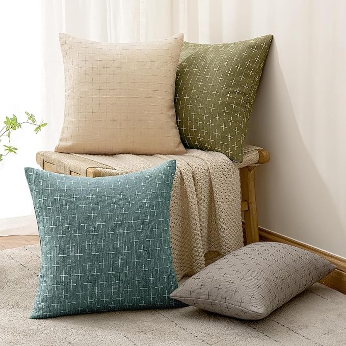 MIULEE Pack of 2 Decorative Burlap Linen Spring Throw Pillow Covers Modern Farmhouse Vintage Pillowcase Rustic Woven Textured Cushion Cover for Sofa Couch Bed 20x20 Inch Azure