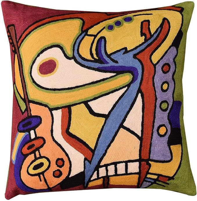 Abstract Pillows by Alfred Gockel Modern Pillowcase for Couch Bass Dance Musical Cushion Mid Century Modern Throw Pillowsham Chair Cushion Hand Embroidered Wool Size 18x18