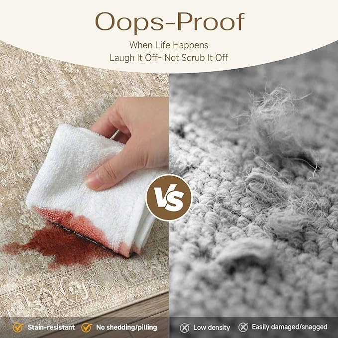 5x7 Washable Area Rug for Living Room Bedroom Vintage Beige Soft Low Pile Carpet Traditional Retro Non Slip Throw Rug for Dining Room Entryway Indoor Dorm Kitchen
