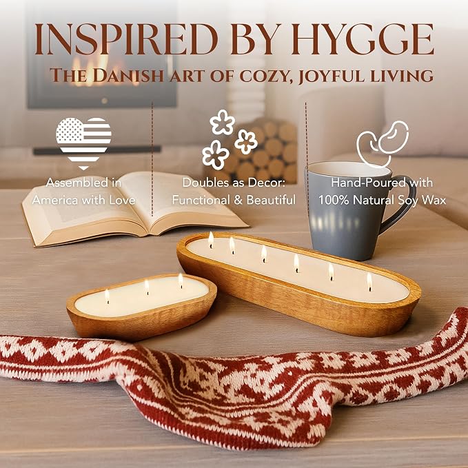 Dough Bowl Candle Co. Mediterranean Fig Soy Candle - 6 Wick Rustic Farmhouse Coffee Table Decor, Odor Eliminator in Wooden Bowls, 32 Ounce Wooden Dough Bowl Candle, All-Natural Gifts for Women or Men