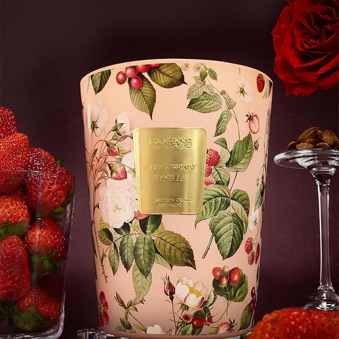 M&SENSE Strawberry Vanilla Soy Candle, 35oz 3-Wick, Sweet Love for Her | 150H Slow Burn, Non-Toxic, Large Jar, Bedroom Date Night, Romance, Stress Relief, Relaxation, Fancy Gifts for Women