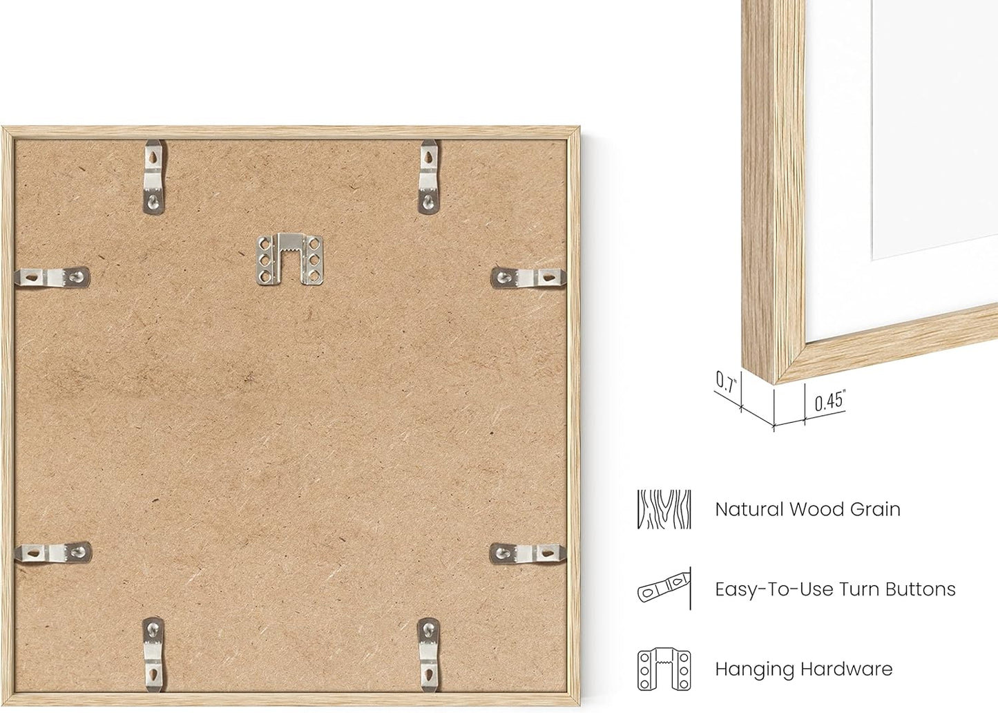 HAUS AND HUES Square Picture Frames 12 x 12 Set of 9 - Photo Gallery Wall Frame Set, Wood 12x12 Frames, 12 x 12 Frames Gallery Wall Set, 12x12 Frame with Mat, Square Frames 12x12 (Beige Oak Frames)