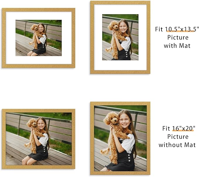 Picrit 16x20 Picture Frame Set of 12, Display Photos 11 x 14 with Mat or 16 x 20 without Mat, Wall Gallery Poster Frames Display for Home Decor, Gold