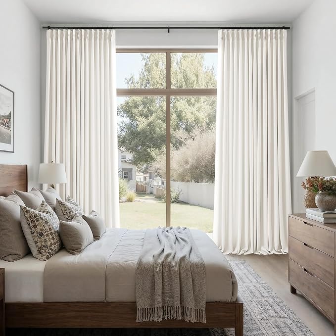 Ivory Linen Curtains 92 Inches Long 2 Panels Set Pinch Pleated Linen Drapes for Living Room Bedroom Neutral Boho Farmhouse Modern Back Tab Pinch Pleat Light Filtering Sheer Curtains 40x92 Length
