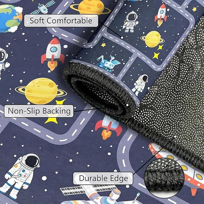 Space Rug 9x12 Feet for Boys Room, Solar System Kids Rugs for Playroom, Large Educational Outer Space Area Rug with Planets Rocket Stars, Galaxy Floor Carpet for Bedroom Nursery Classroom