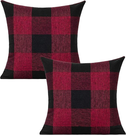 VAKADO 20x20 Set of 2 Red and Black Buffalo Plaid Throw Pillow Covers Farmhouse Christmas Check Decorative Cushion Cases Rustic Retro Home Decor for Couch Bed Sofa