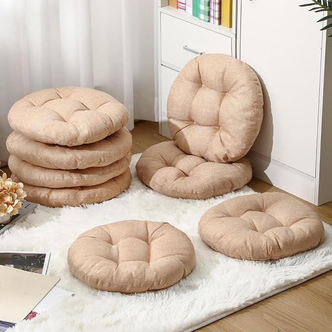 Fumete 8 Pcs 16 Inch Floor Cushions Pillow for Kids Bulk Classroom Round Flexible Seating Floor Cushions for Students Home Daycare School Reading Corner Yoga Meditation Picnic (Flax)