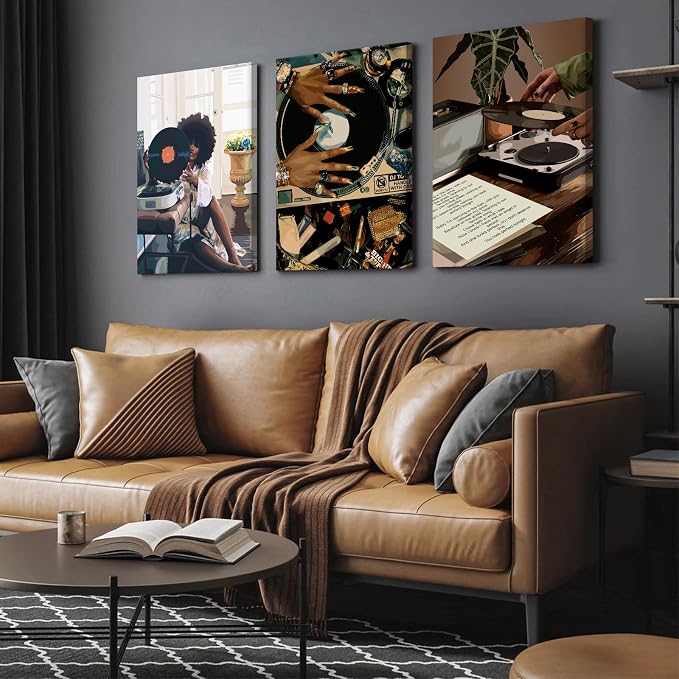SYYANKK Black Woman Wall Art African American Women Canvas Wall Decor Black Girl Poster Fashion Female Wall Art Feminine Abstract Pictures Boho Prints for Bedroom Bathroom 16x24x3 Inch Ready to Hang