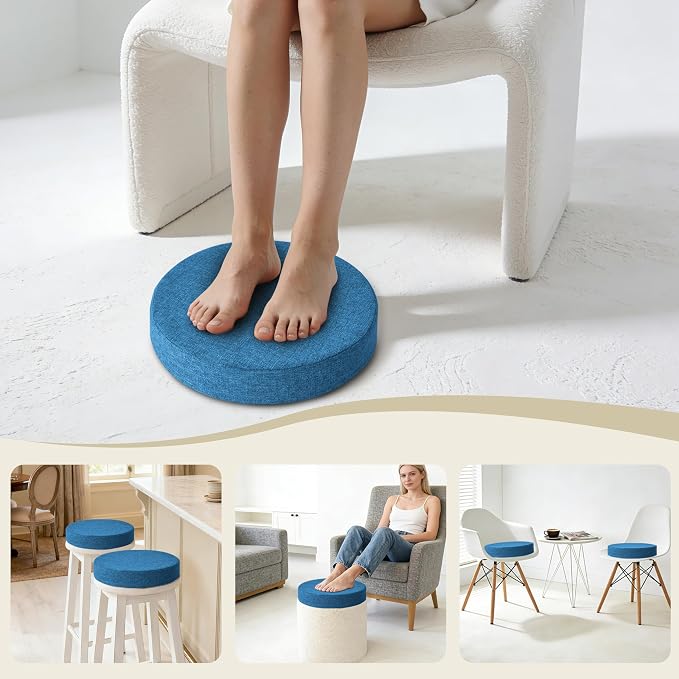 AddGrace 2.5" Thick Non Slip Round Chair Pad 1 Pack, 16", Blue | Machine-Washable Cover, Non-Slip, for Kitchen, Dining Room, Office, Floor, Bistro Cafe, for 16" Ottoman, 16" Round Stool