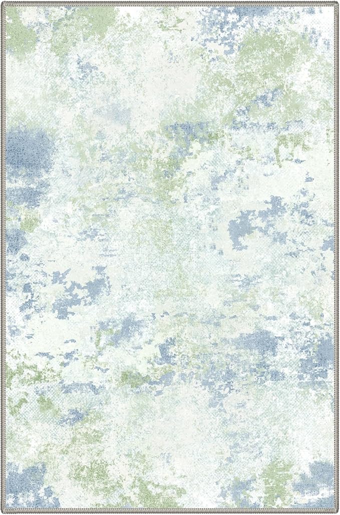 BEIMO 2X3 Rugs for Entryway Entrance Kitchen Bathroom, Machine Washable Modern Abstract Soft Area Rug Door Mat, Indoor Floor Carpet with Non Slip Rubber Backing, Blue Green Ivory