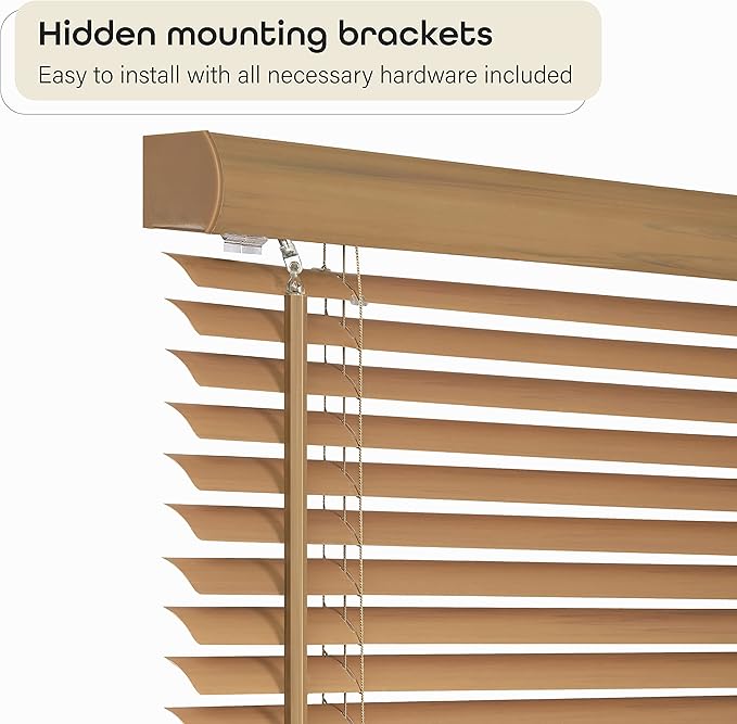 Cordless Light Filtering Mini Blind - 23 Inch Width, 72 Inch Length, 1" Slat Size - Woodtone - Cordless GII Morningstar Horizontal Windows Blinds for Interior by Achim Home Decor