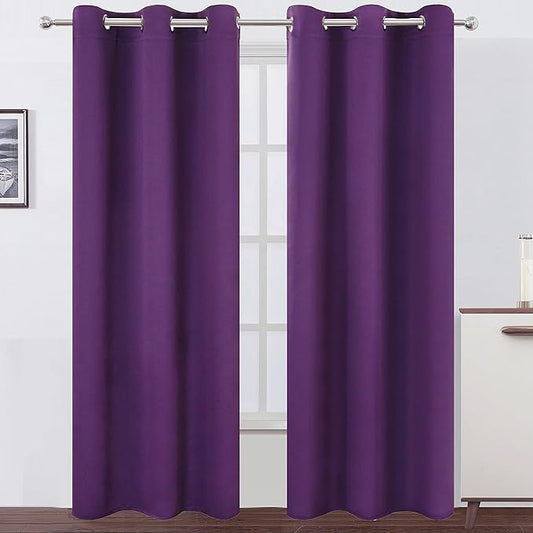 LEMOMO Purple Blackout Curtains 34 x 84 Inch Length/Set of 2 Curtain Panels/Thermal Insulated Room Darkening Blackout Curtains for Bedroom