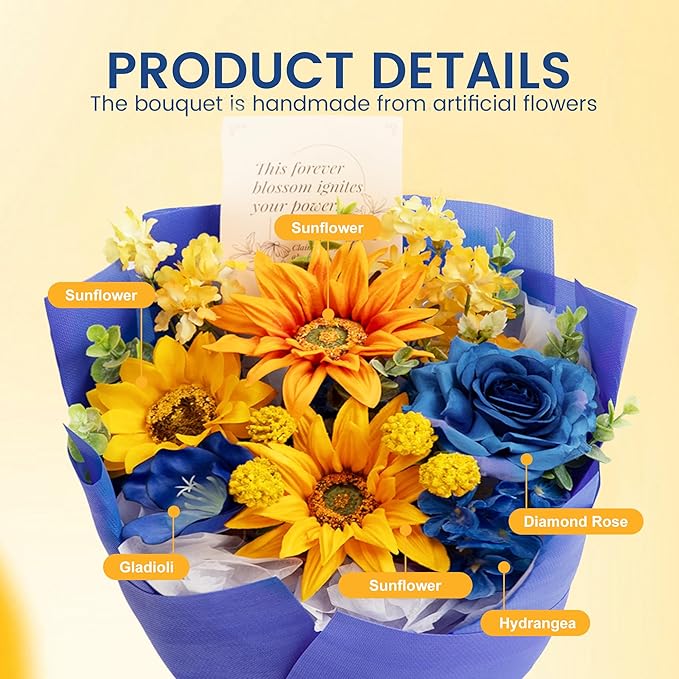 TINGE TIME Preserved Flowers Bouquet, Sunflower and Rose Bouquet, Flowers for Delivery, Graduation Gifts Teacher Appreciation Gifts Birthday Flowers Gifts for Women Mom Grandma Wife Friends