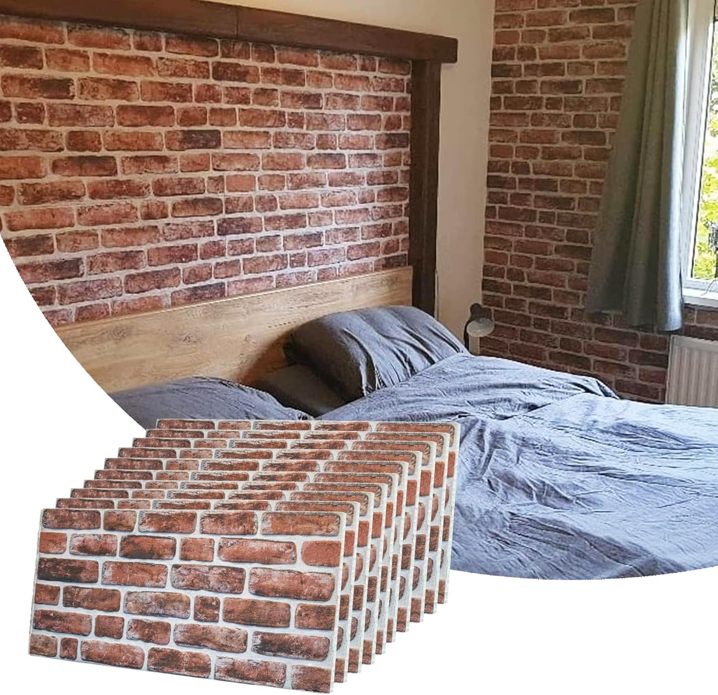 Dundee Deco 3D Wall Panels Faux Brick - Cladding, Mahogany Stone Look Wall Paneling, Styrofoam Facing for Living Room, Kitchen, Bathroom, Balcony, Bedroom, Set of 10, Covers 54 sq ft