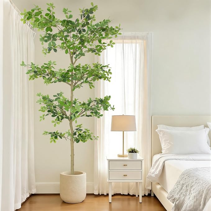 Bellacat Faux Black Olive Tree 8ft, Tall Faux Trees Indoor with Natural Trunk and Realistic Leaves. 8 Feet(96in) Artificial Tree for Home Office Décor