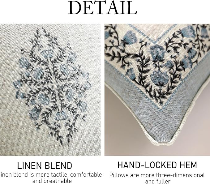ISAENNE Designer Linen Throw Pillow Cover,Set of 2,18"x18"-Segerman A | Elegant Chinoiserie Square Pillow Cover,Concealed Zipper Design,Floral Pattern,Sofas,Bedroom,Living Room,Lounge Chairs